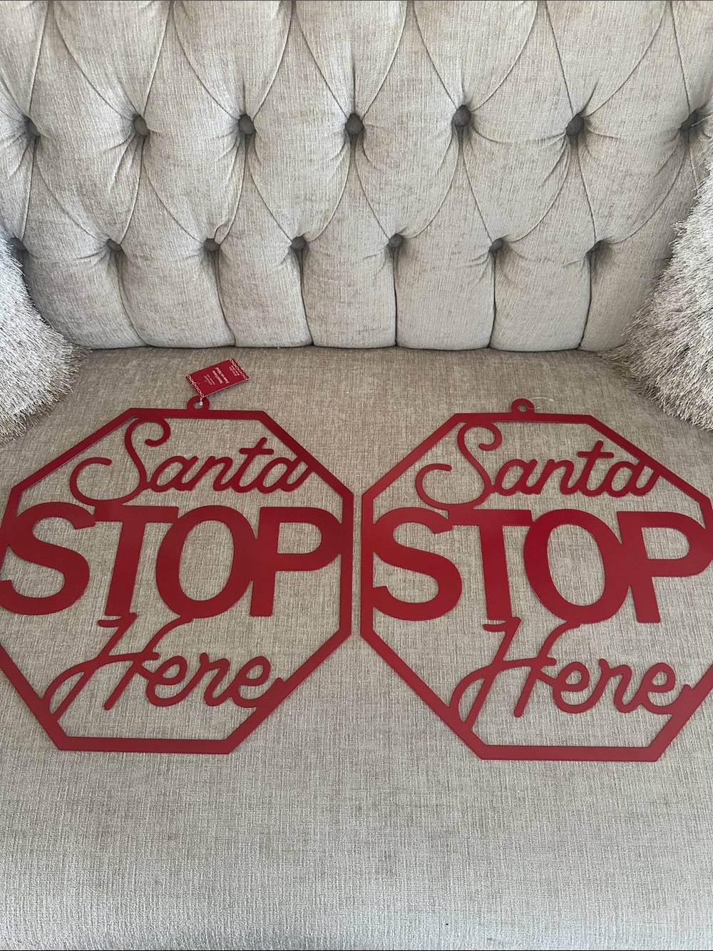 NWT - Ashland Red 'Santa Stop Here' Holiday Wall Signs - Set of 2